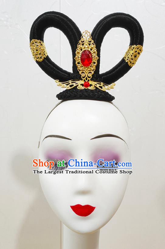 Chinese Classical Dance Wigs Chignon Woman Solo Dance Hair Accessories Goddess Dance Hairpieces