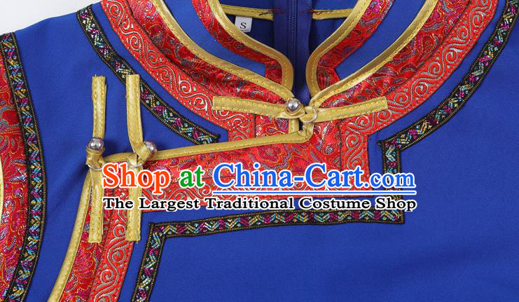 China Mongol Nationality Dance Clothing Woman Group Dance Garment Ethnic Costumes Mongolian Performance Blue Dress