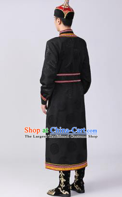 Chinese Minority Stage Performance Clothing Mongol Nationality Dance Black Robe Mongolian Ethnic Male Garment Costume