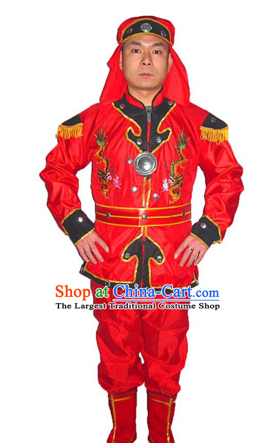 Chinese Drum Dance Red Uniforms Folk Dance Clothing Lion Dance Outfits Ancient Warrior Garment Costumes