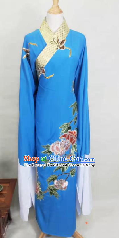 Chinese Ancient Scholar Garment Costume Peking Opera Niche Liang Shanbo Embroidered Blue Robe Beijing Opera Xiaosheng Clothing