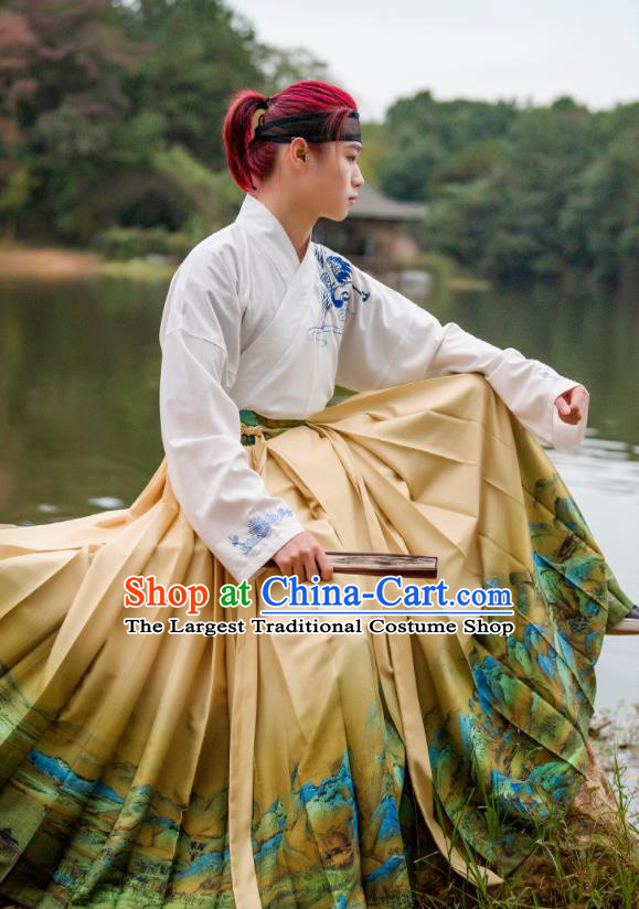 China Ancient Taoist Priest Garments Ming Dynasty Swordsman Historical Clothing Traditional Childe Hanfu Robe Costumes for Men
