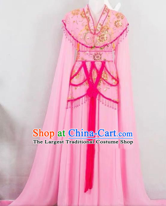 China Ancient Fairy Clothing Peking Opera Hua Tan Costume Beijing Opera Actress Pink Water Sleeve Dress Huangmei Opera Diva Garment