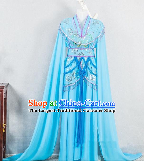 China Peking Opera Diva Costume Beijing Opera Hua Tan Blue Water Sleeve Dress Huangmei Opera Fairy Garment Ancient Princess Clothing