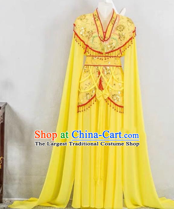China Ancient Princess Clothing Peking Opera Diva Costume Beijing Opera Hua Tan Yellow Water Sleeve Dress Huangmei Opera Fairy Garment