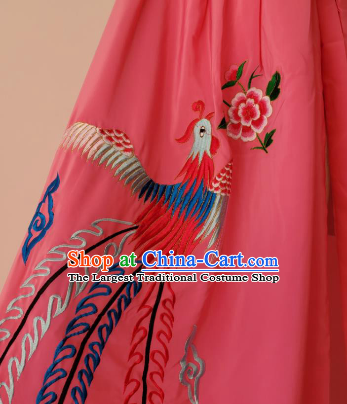China Ancient Princess Clothing Peking Opera Embroidered Phoenix Pink Mantle Beijing Opera Diva Red Cape Shaoxing Opera Empress Costume
