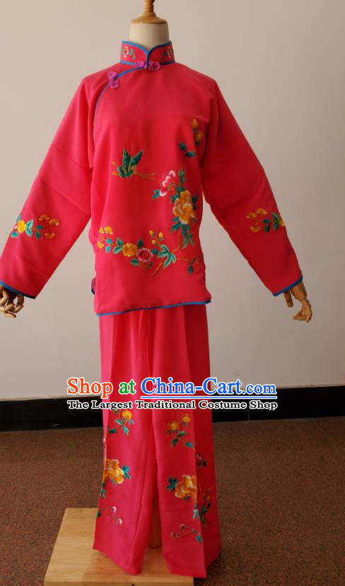 China Ancient Servant Girl Clothing Peking Opera Xiaodan Dress Beijing Opera Country Lady Costumes Huangmei Opera Maidservant Rosy Uniforms