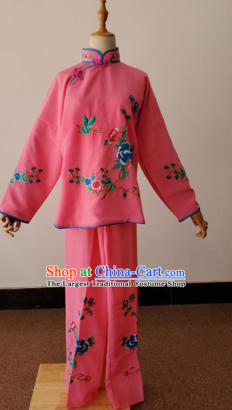 China Huangmei Opera Maidservant Pink Uniforms Ancient Servant Girl Clothing Peking Opera Xiaodan Dress Beijing Opera Country Lady Costumes