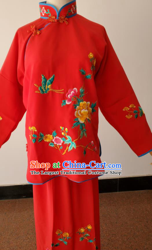 China Beijing Opera Country Lady Costumes Huangmei Opera Maidservant Red Uniforms Ancient Servant Girl Clothing Peking Opera Xiaodan Dress