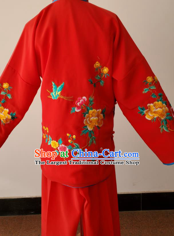 China Beijing Opera Country Lady Costumes Huangmei Opera Maidservant Red Uniforms Ancient Servant Girl Clothing Peking Opera Xiaodan Dress