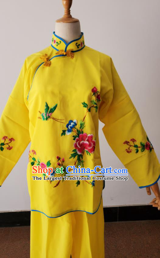 China Ancient Village Girl Clothing Peking Opera Country Woman Dress Beijing Opera Xiaodan Costumes Huangmei Opera Maid Lady Yellow Uniforms