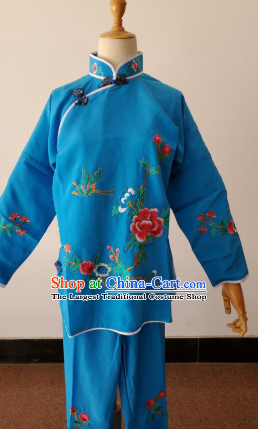 China Beijing Opera Xiaodan Costumes Huangmei Opera Maid Lady Blue Uniforms Ancient Village Girl Clothing Peking Opera Country Woman Dress