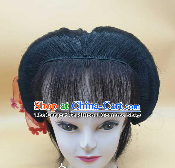 Chinese Ancient Old Woman Headdress Peking Opera Laodan Headpieces Beijing Opera Elderly Female Front Lace Wigs