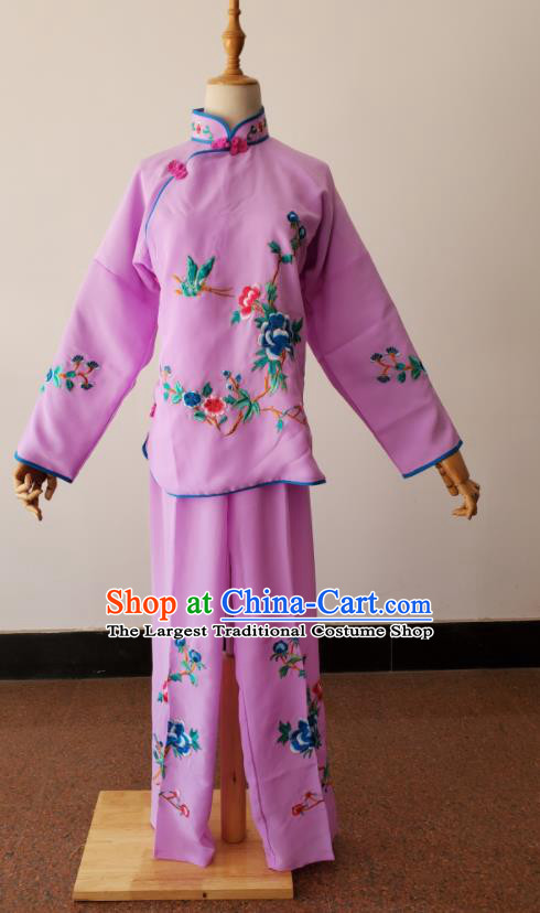 China Ancient Servant Girl Clothing Peking Opera Maid Lady Dress Beijing Opera Xiaodan Costumes Huangmei Opera Village Woman Purple Uniforms