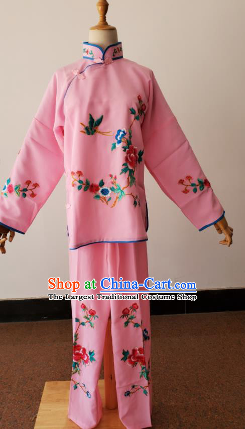 China Huangmei Opera Village Woman Pink Uniforms Ancient Servant Girl Clothing Peking Opera Maid Lady Dress Beijing Opera Xiaodan Costumes