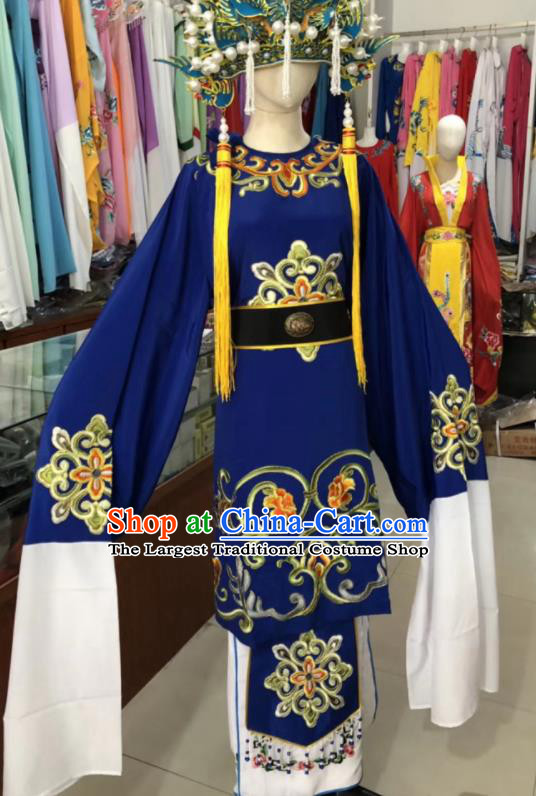 China Peking Opera Laodan Deep Blue Dress Beijing Opera Elderly Woman Costume Shaoxing Opera Dame Uniforms Ancient Old Countess Clothing
