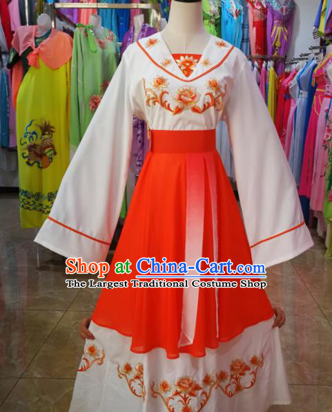 China Ancient Village Lady Clothing Peking Opera Maidservant Red Dress Beijing Opera Civilian Woman Costume Shaoxing Opera Actress Uniforms