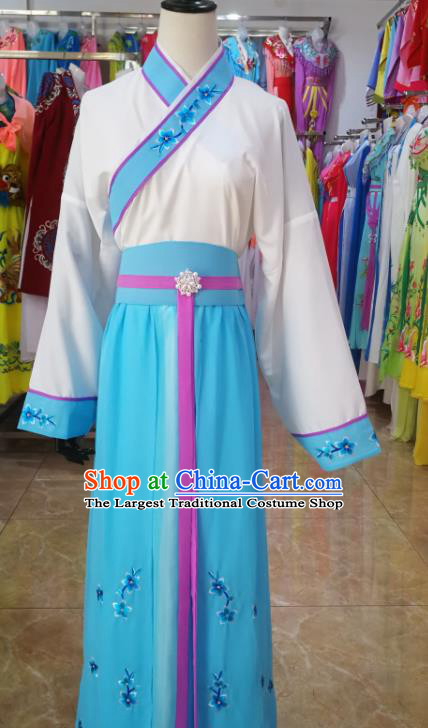 China Shaoxing Opera Actress Uniforms Ancient Court Maid Clothing Peking Opera Servant Girl Blue Dress Beijing Opera Palace Lady Costume