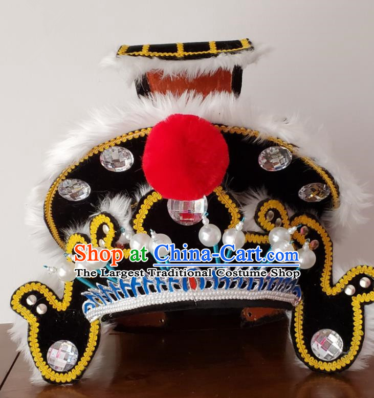 Chinese Beijing Opera Wusheng Hat Ancient General Headdress Peking Opera Warrior Black Helmet