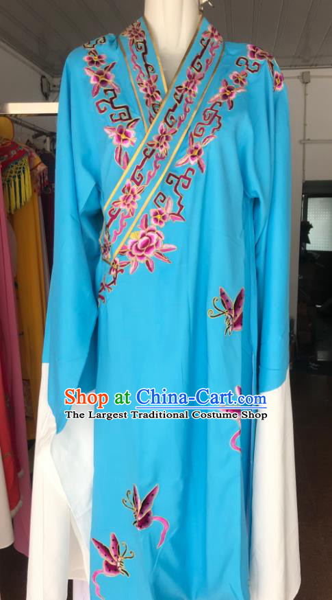 Chinese Peking Opera Liang Shanbo Embroidered Blue Robe Beijing Opera Xiaosheng Butterfly Love Clothing Ancient Scholar Garment Costume