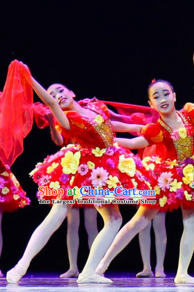 Professional Girl Modern Dance Clothing Chorus Group Fashion Stage Performance Red Dress Flower Dance Costume
