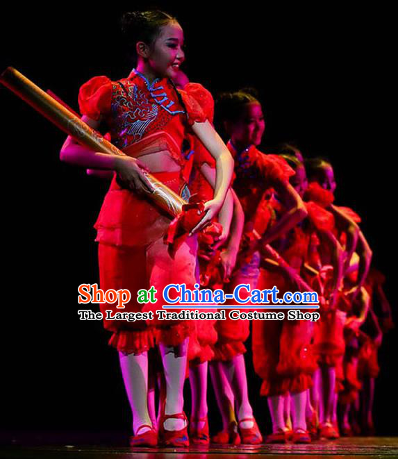 Chinese Folk Dance Costumes Fisher Girl Dance Dress New Year Yangge Dance Clothing Children Yangko Dance Red Uniforms