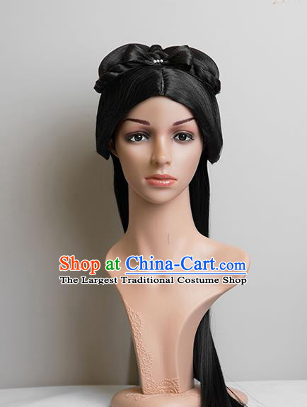 Chinese Ancient Palace Lady Headdress Song Dynasty Young Beauty Hairpieces Traditional Hanfu Cai Wei Dance Wigs Chignon