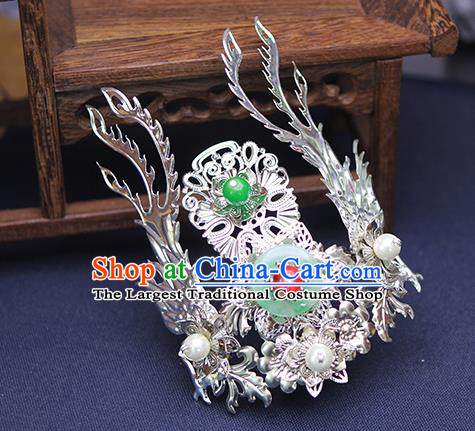 Chinese Ming Dynasty Argent Phoenix Hairpin Traditional Hanfu Hair Accessories Ancient Swordswoman Hair Comb