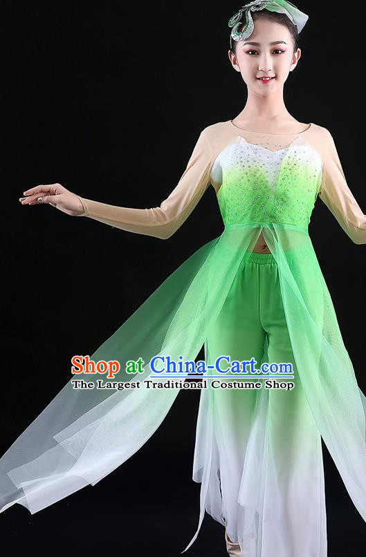 China Classical Dance Green Uniforms Children Umbrella Dance Dress Girl Performance Clothing Jasmine Flower Dance Garment