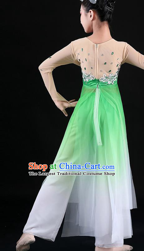 China Classical Dance Green Uniforms Children Umbrella Dance Dress Girl Performance Clothing Jasmine Flower Dance Garment