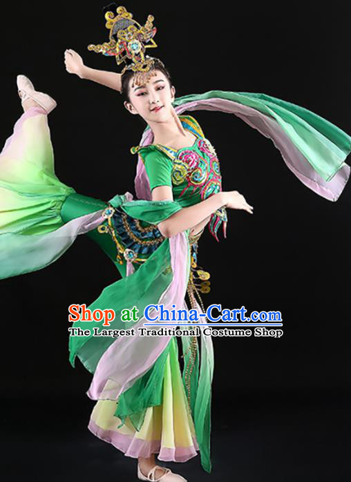 China Girl Performance Clothing Flying Apsaras Dance Garment Classical Dance Green Uniforms Children Fairy Dance Dress