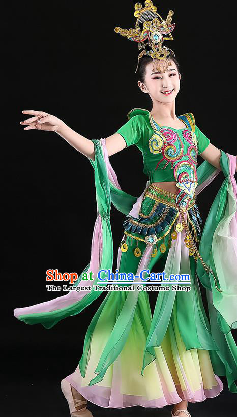 China Girl Performance Clothing Flying Apsaras Dance Garment Classical Dance Green Uniforms Children Fairy Dance Dress
