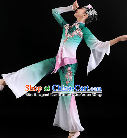 Chinese Children Dance Performance Green Uniforms Folk Dance Outfits Fan Dance Costumes Yangko Dance Clothing