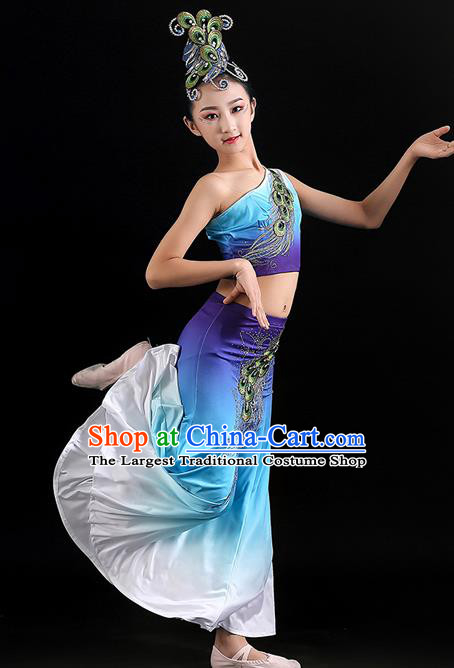 Chinese Yunnan Minority Peacock Dance Purple Dress Uniforms Dai Nationality Children Performance Clothing Ethnic Folk Dance Fashion