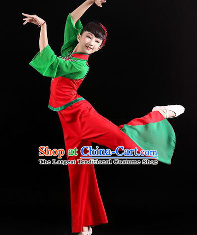 Chinese Fan Dance Costumes Yangko Dance Clothing Children Dance Performance Uniforms Folk Dance Red Outfits