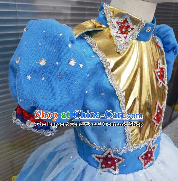 Professional Children Modern Dance Fashion Girl Dance Blue Dress Chorus Group Performance Clothing Opening Dance Garment