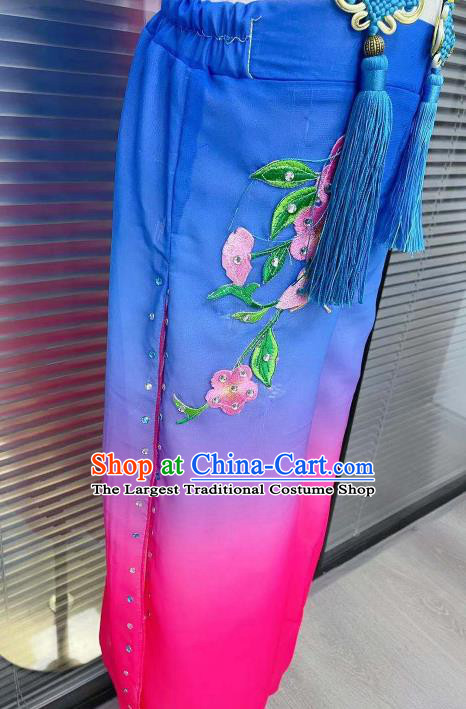 Chinese Children Yangge Performance Blue Uniforms Folk Dance Outfits Girl Fan Dance Costumes Yangko Dance Clothing