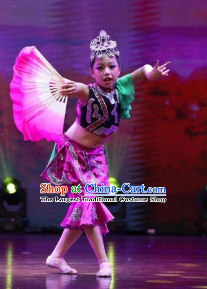 Chinese Yangko Dance Clothing Children Yangge Performance Purple Uniforms Folk Dance Outfits Girl Fan Dance Costumes