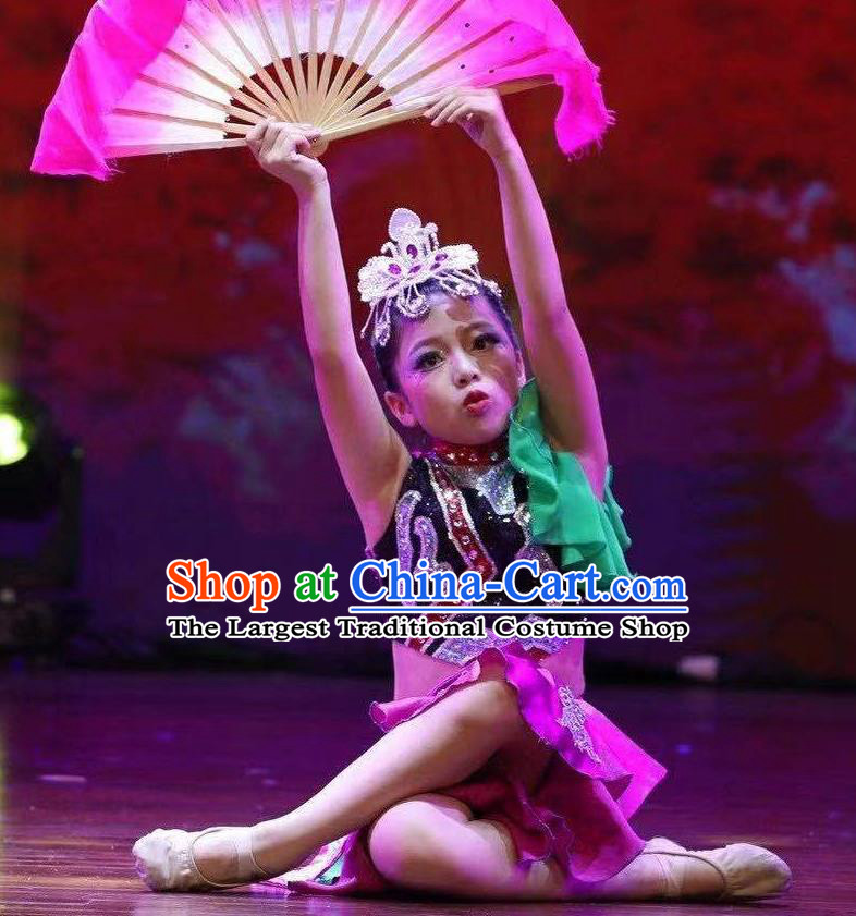 Chinese Yangko Dance Clothing Children Yangge Performance Purple Uniforms Folk Dance Outfits Girl Fan Dance Costumes