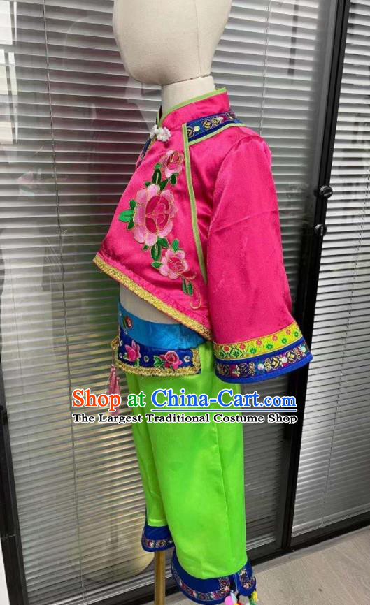 Chinese Girl Fan Dance Costumes Yangko Dance Clothing Children Yangge Performance Uniforms Folk Dance Outfits