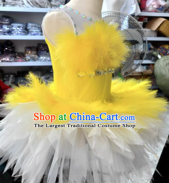 Professional Children Modern Dance Fashion Catwalks Yellow Bubble Dress Swan Dance Clothing Girl Stage Performance Garment
