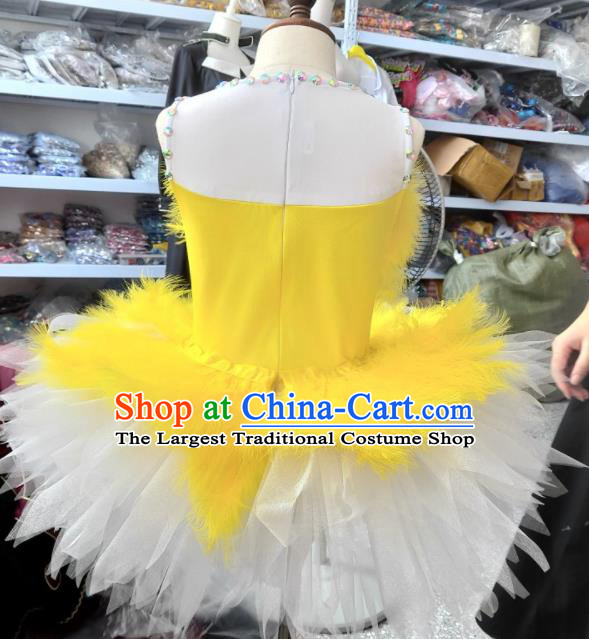 Professional Children Modern Dance Fashion Catwalks Yellow Bubble Dress Swan Dance Clothing Girl Stage Performance Garment