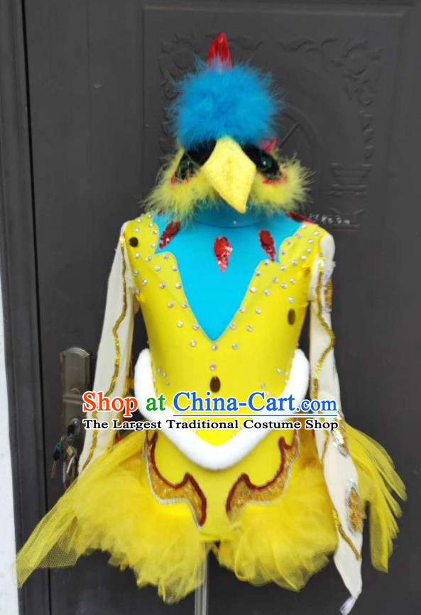 Professional Girl Stage Performance Garment Children Modern Dance Fashion Catwalks Yellow Dress Cosplay Bird Dance Clothing
