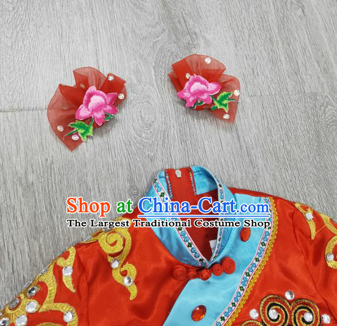 Chinese Children Performance Red Uniforms Folk Dance Outfits Girl Opera Dance Costumes Yangko Dance Clothing