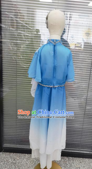 Chinese Yangko Dance Clothing Children Performance Blue Uniforms Folk Dance Outfits Girl Fan Dance Costumes