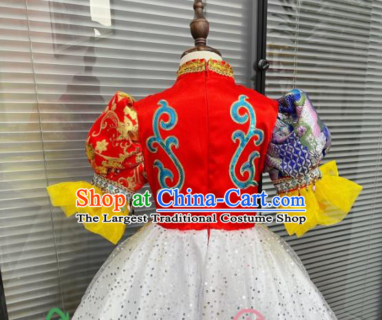 Chinese Ethnic Children Folk Dance Garments Yunnan Minority Dance Dress Uniforms Pumi Nationality Girl Performance Clothing