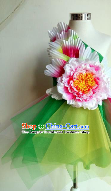 Professional Flower Dance Costume Girl Modern Dance Clothing Chorus Group Fashion Stage Performance Green Veil Dress
