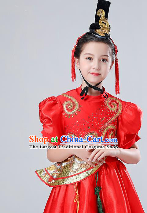 Chinese Yangge Performance Clothing Children Yangko Dance Uniforms Folk Dance Costumes Drum Dance Red Dress