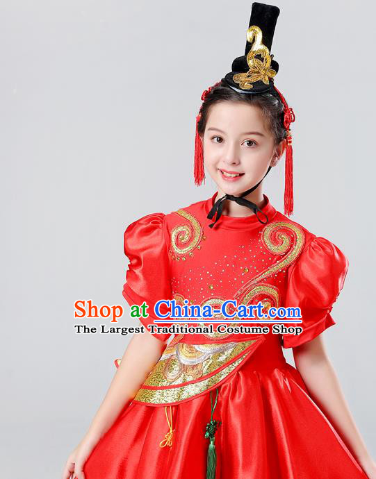 Chinese Yangge Performance Clothing Children Yangko Dance Uniforms Folk Dance Costumes Drum Dance Red Dress