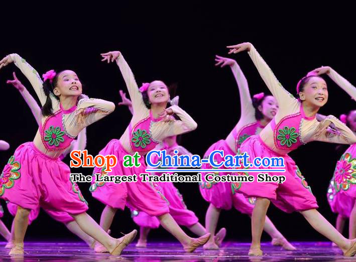 Chinese Folk Dance Costumes Fan Dance Dress Yangge Dance Clothing Children Yangko Dance Rosy Uniforms